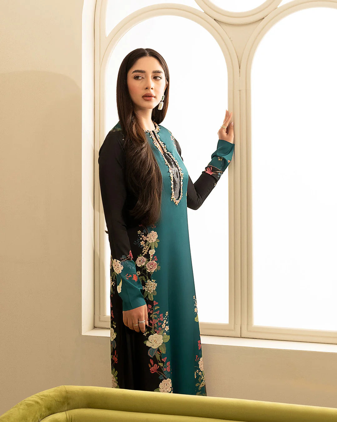 3 Pc Digital Printed Silk Suit with Embroidery Gala & Stonework - Unstitched