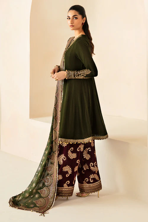 3 Piece Velvet Heavy Embroidered Suit - Unstitched