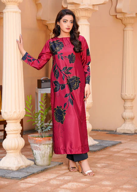 3 Pc Digital Printed Silk Suit with Embroidery Gala & Stonework - Unstitched