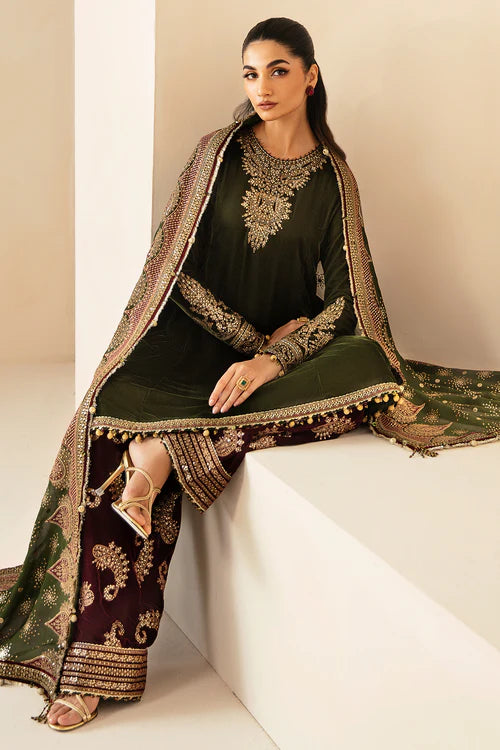 3 Piece Velvet Heavy Embroidered Suit - Unstitched