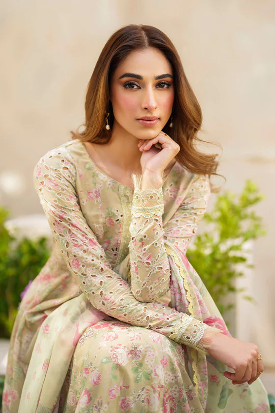 3 Piece Embroidered Printed Lawn Suit with Chiffon Dupatta - Unstitched