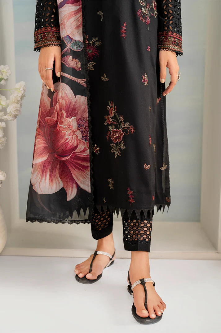 3 Pc Embroidered Lawn Suit with Silk Digital Print Dupatta - Unstitched