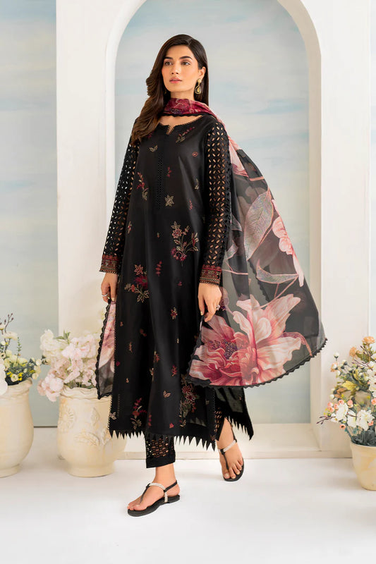 3 Pc Embroidered Lawn Suit with Silk Digital Print Dupatta - Unstitched