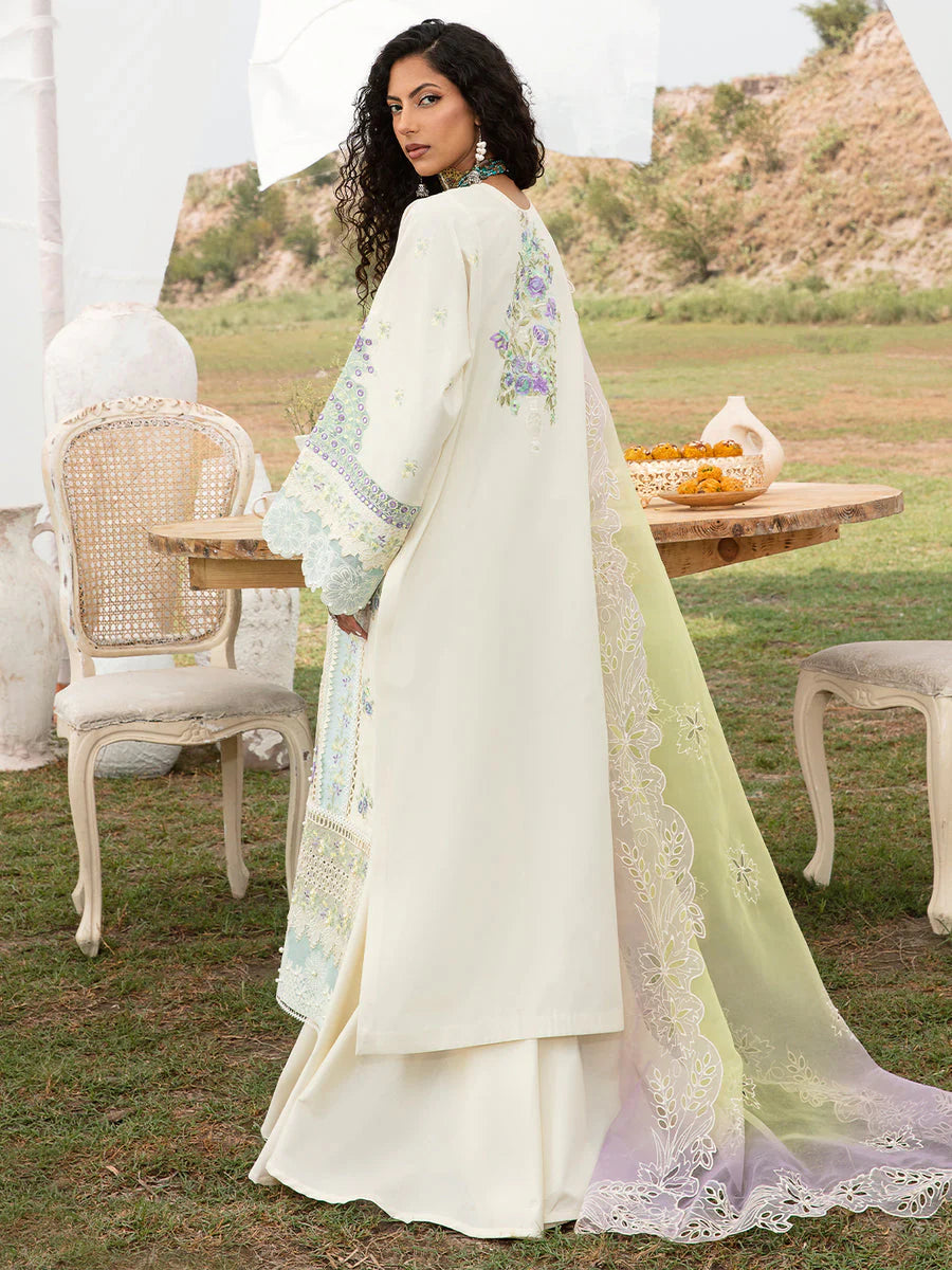 3 Pc Heavy Embroidered Lawn Suit with Chikankari Work - Unstitched