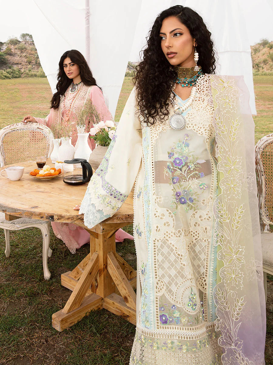 3 Pc Heavy Embroidered Lawn Suit with Chikankari Work - Unstitched