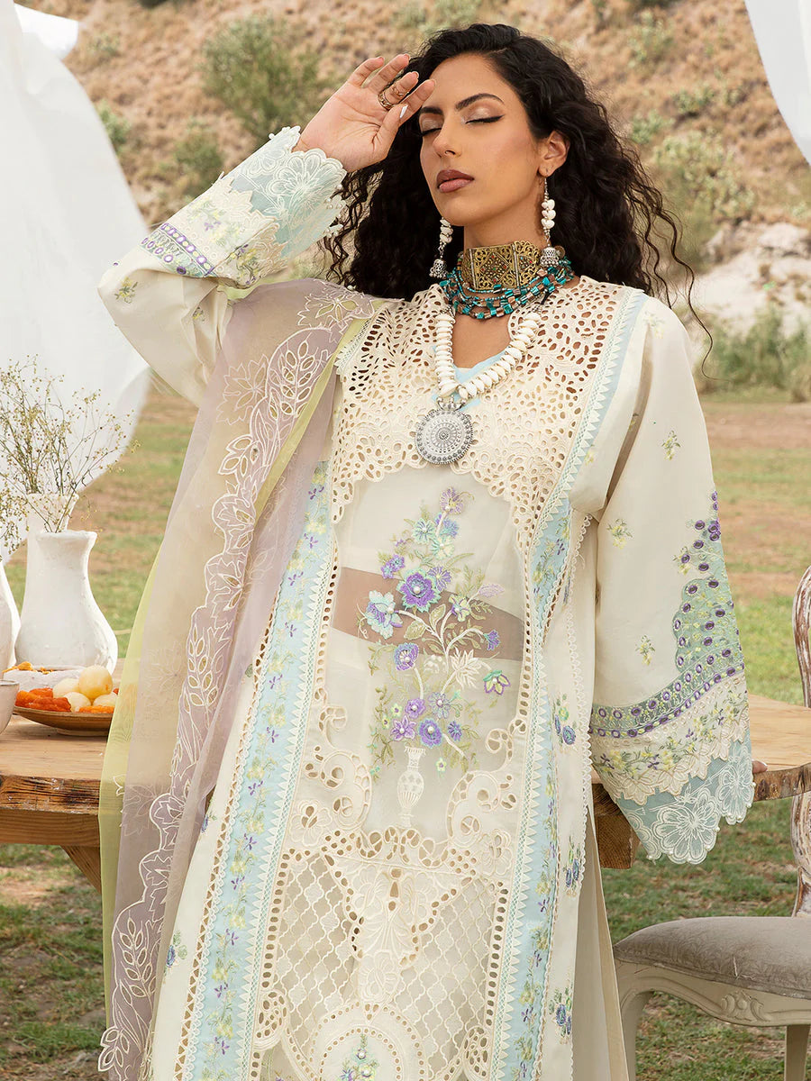 3 Pc Heavy Embroidered Lawn Suit with Chikankari Work - Unstitched