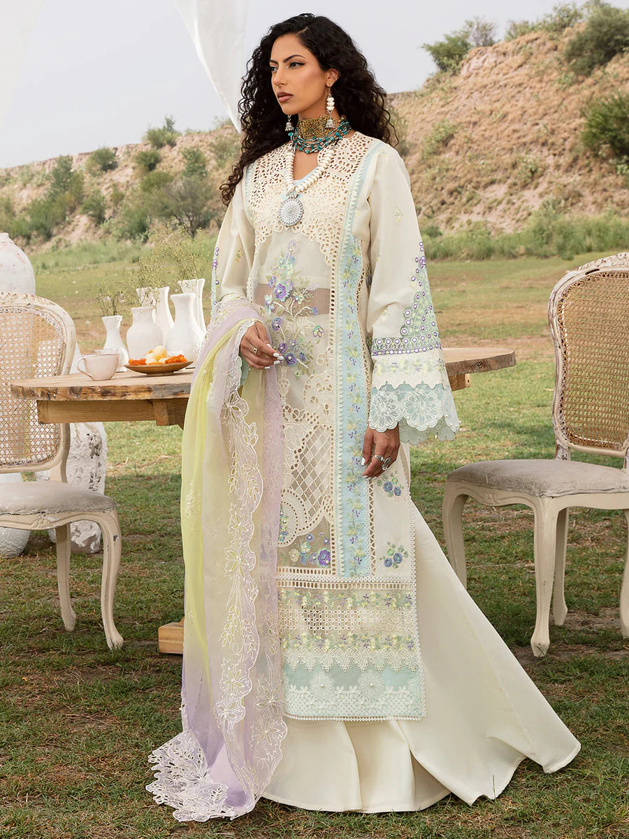 3 Pc Heavy Embroidered Lawn Suit with Chikankari Work - Unstitched