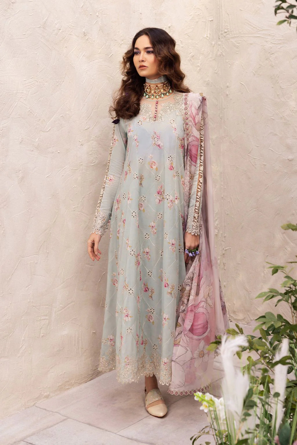 3 Piece Printed Lawn Embroidered Chikankari Suit with Chiffon Dupatta - Unstitched