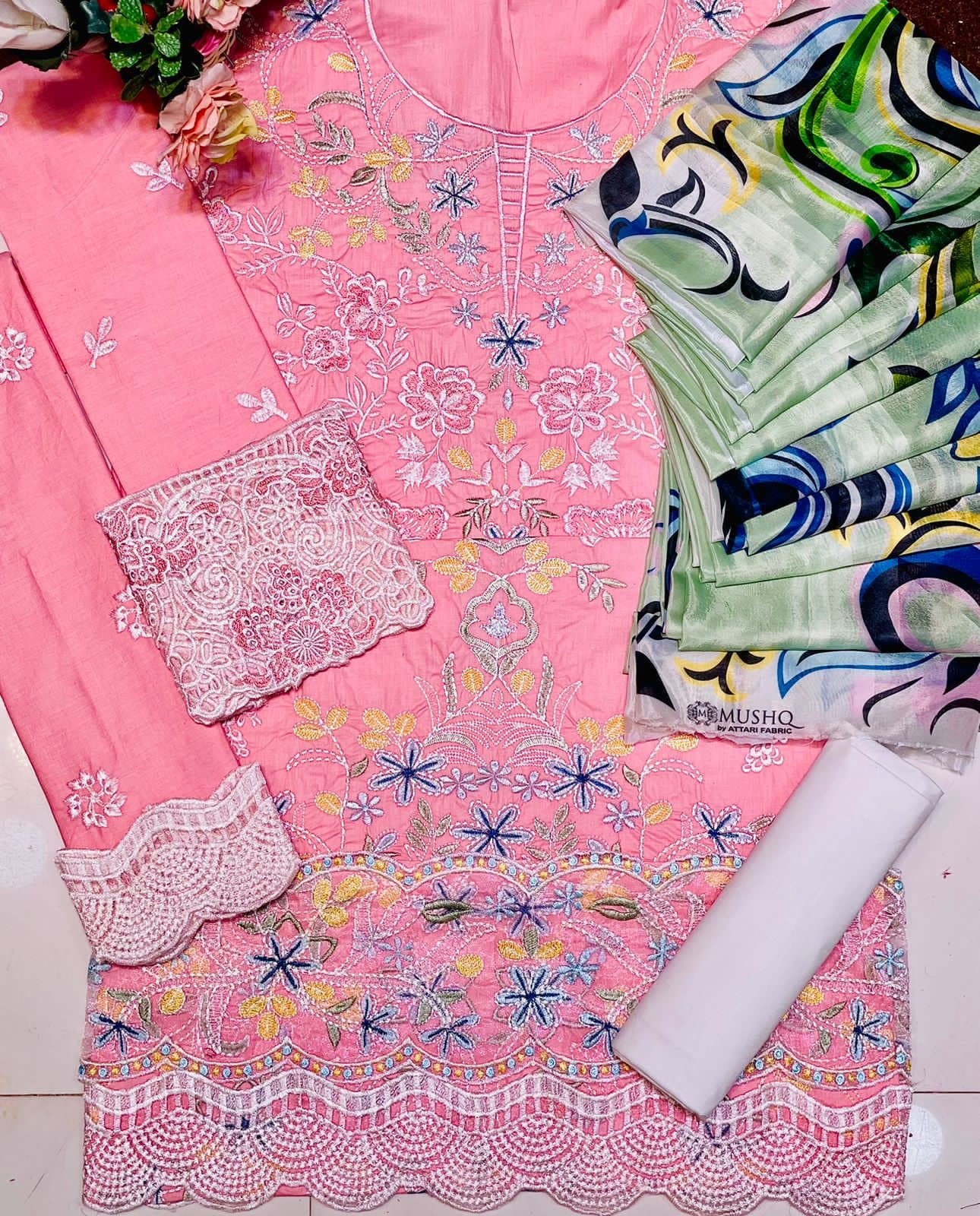 EMBROIDERED SHIRT WITH CHIFFON DUPATTA - Unstitched