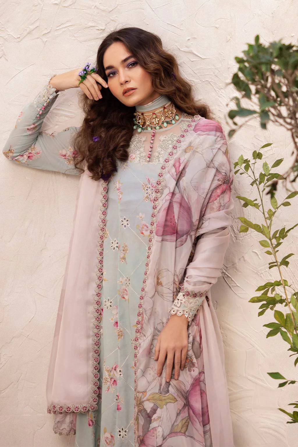 3 Piece Printed Lawn Embroidered Chikankari Suit with Chiffon Dupatta - Unstitched