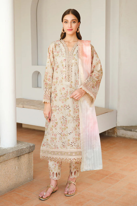 3 Piece Embroidered Chikankari Printed Lawn Suit with Chiffon Dupatta - Unstitched