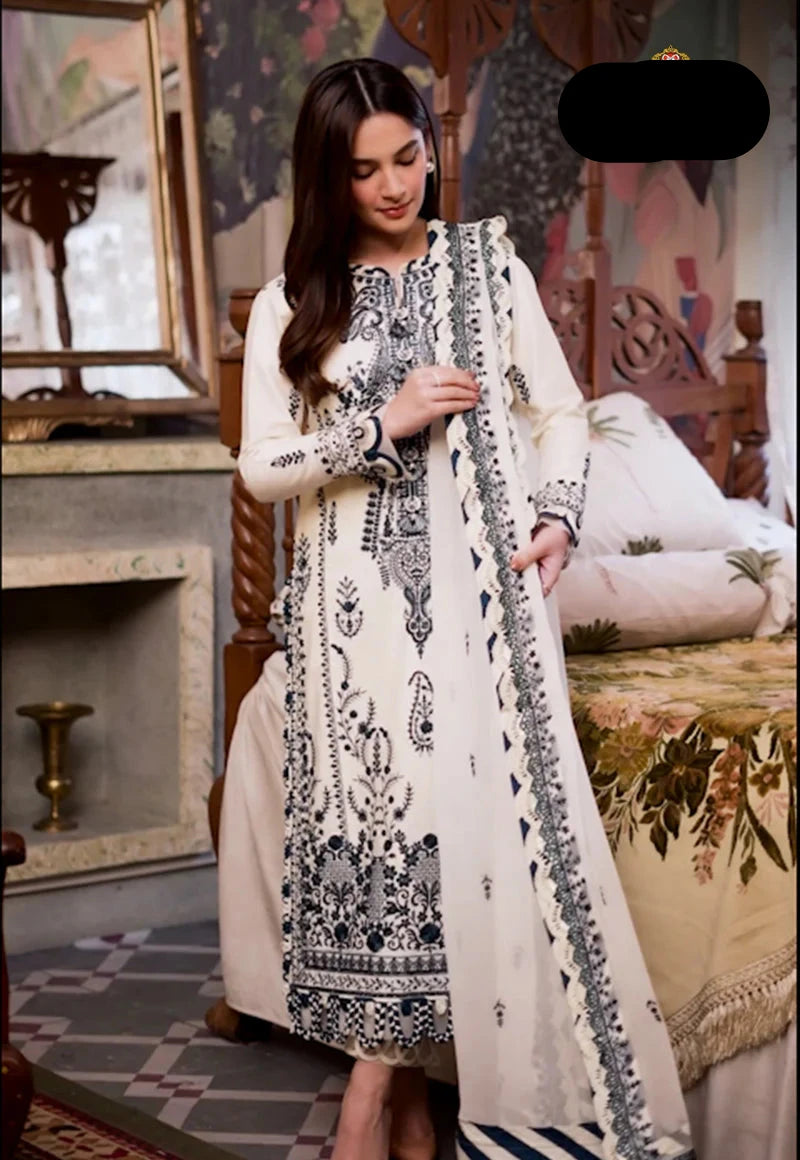 3 Piece Chiffon Heavy Embroidered Spengle Work Suit - Unstitched