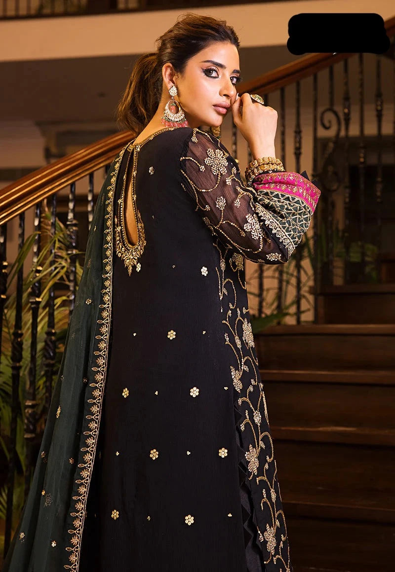 3 Piece Chiffon Heavy Embroidered Spangle Work Suit - Unstitched