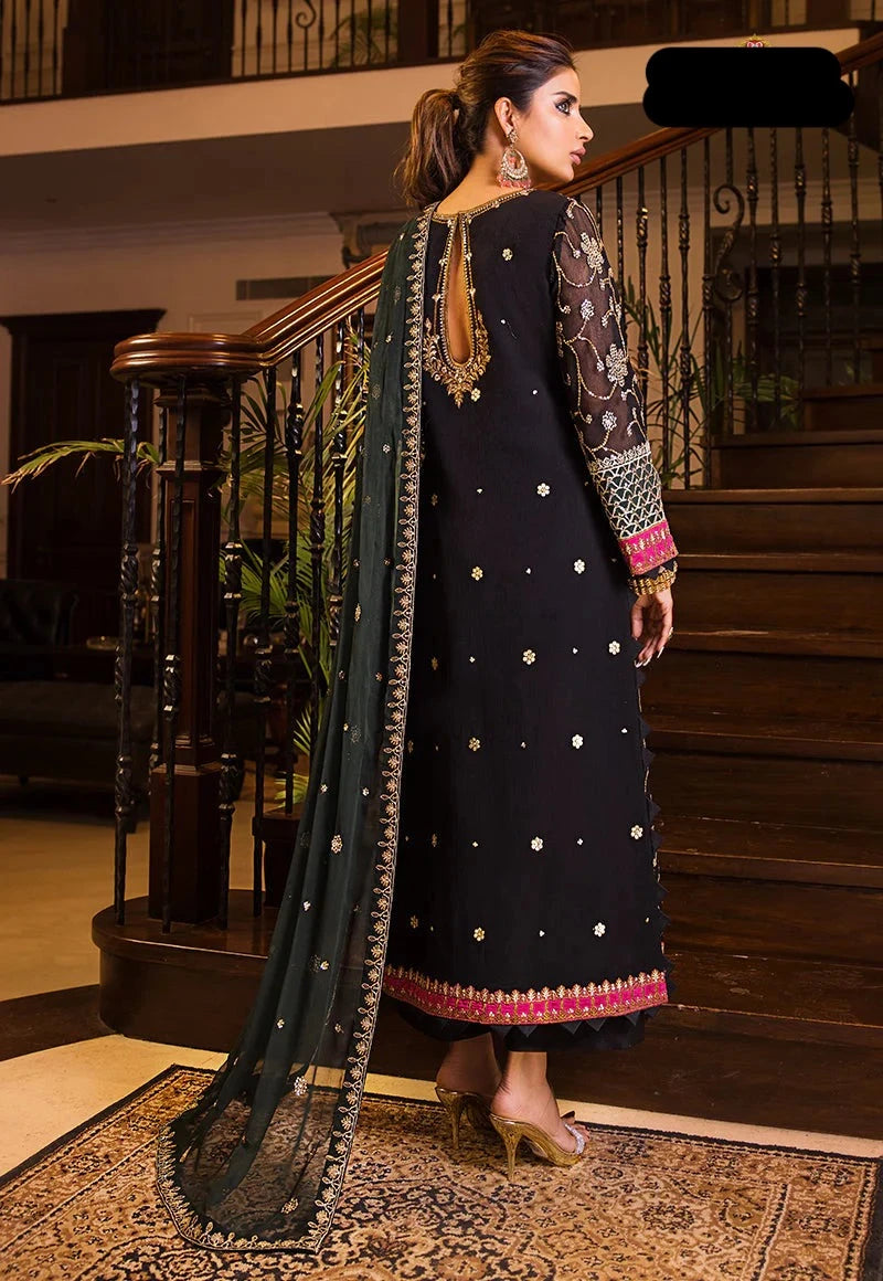 3 Piece Chiffon Heavy Embroidered Spangle Work Suit - Unstitched