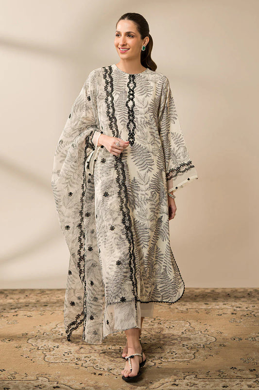 3 Piece Embroidered Printed Lawn Suit with Organza Dupatta - Unstitched