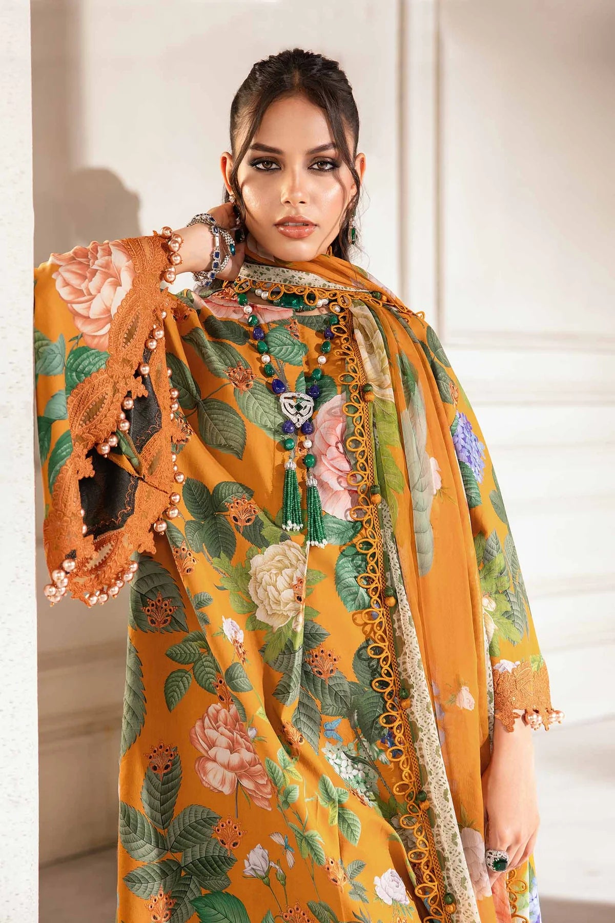 3 Piece Embroidered Lawn Suit with Chiffon Dupatta - Unstitched