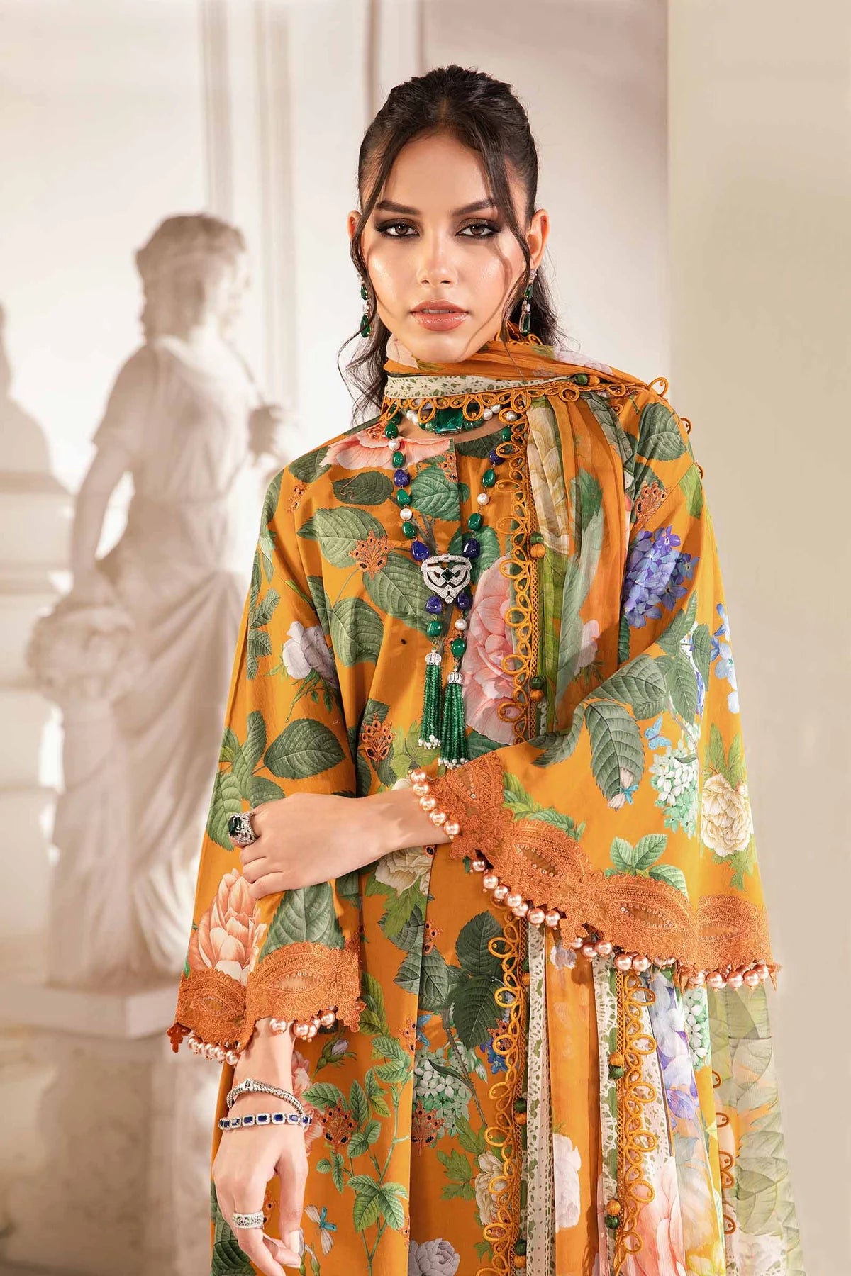 3 Piece Embroidered Lawn Suit with Chiffon Dupatta - Unstitched