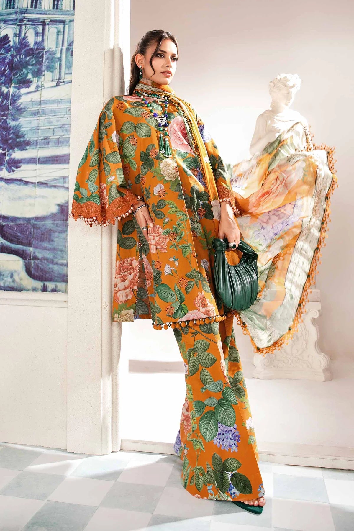 3 Piece Embroidered Lawn Suit with Chiffon Dupatta - Unstitched