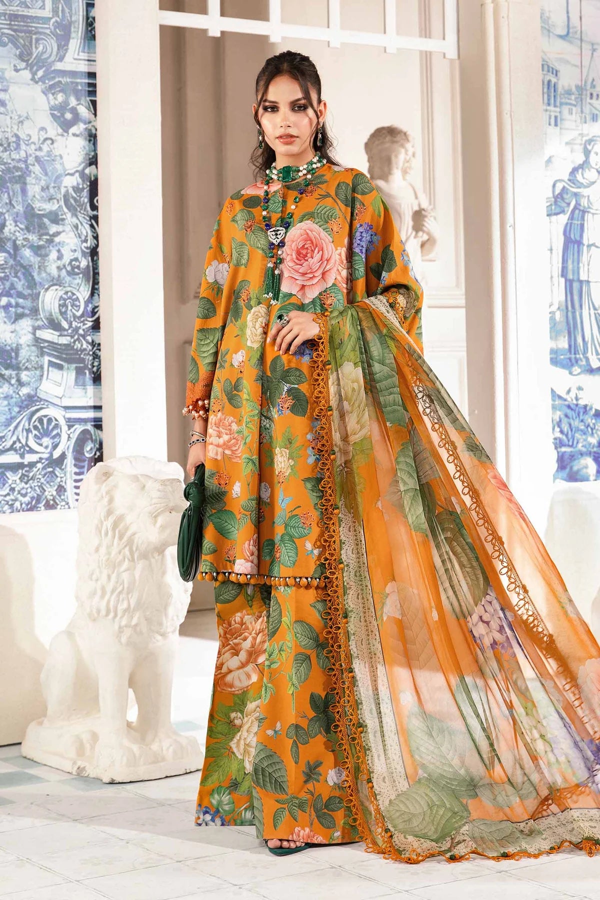 3 Piece Embroidered Lawn Suit with Chiffon Dupatta - Unstitched