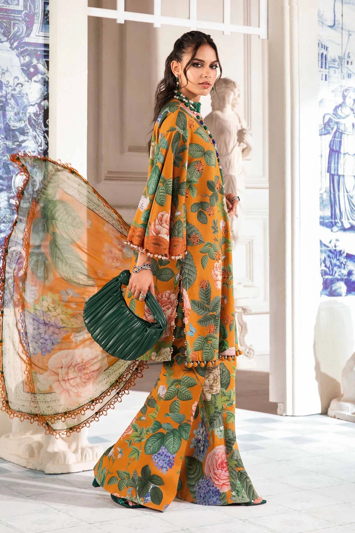 3 Piece Embroidered Lawn Suit with Chiffon Dupatta - Unstitched