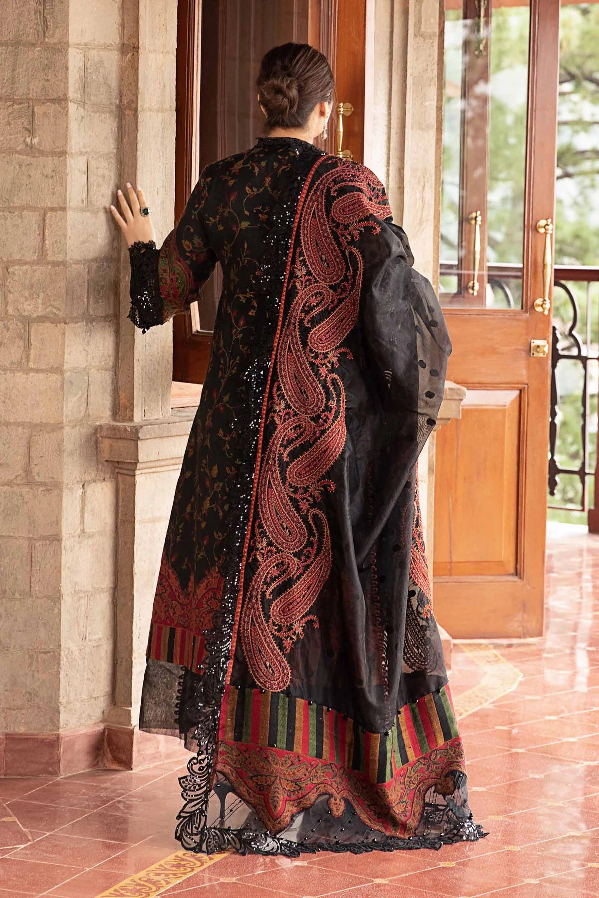 3 Pc Printed Lawn Suit with Embroidered Work & Chiffon Dupatta - Unstitched