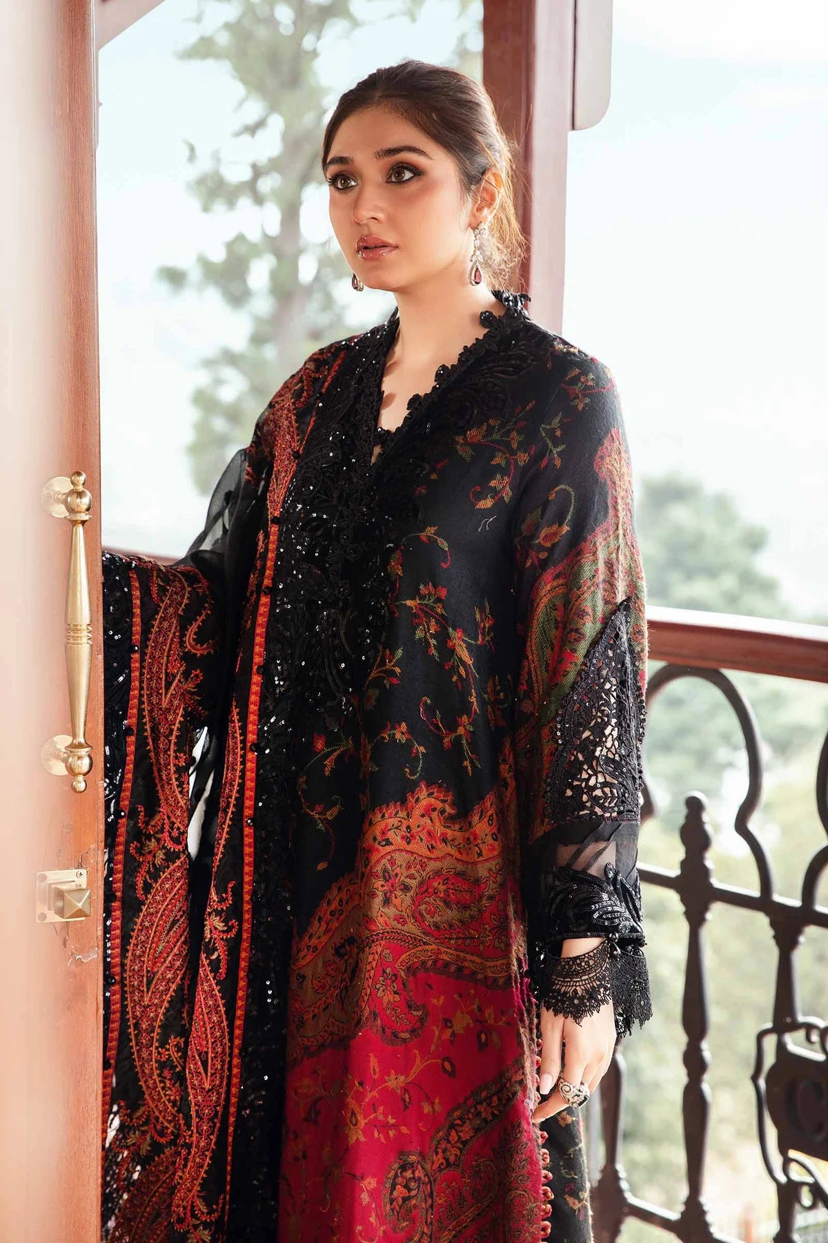 3 Pc Printed Lawn Suit with Embroidered Work & Chiffon Dupatta - Unstitched