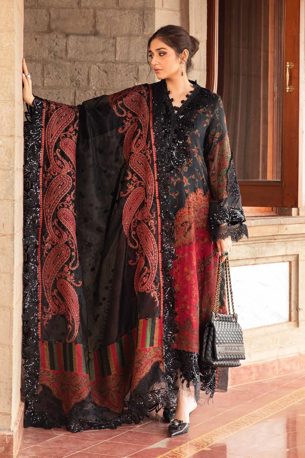 3 Pc Printed Lawn Suit with Embroidered Work & Chiffon Dupatta - Unstitched