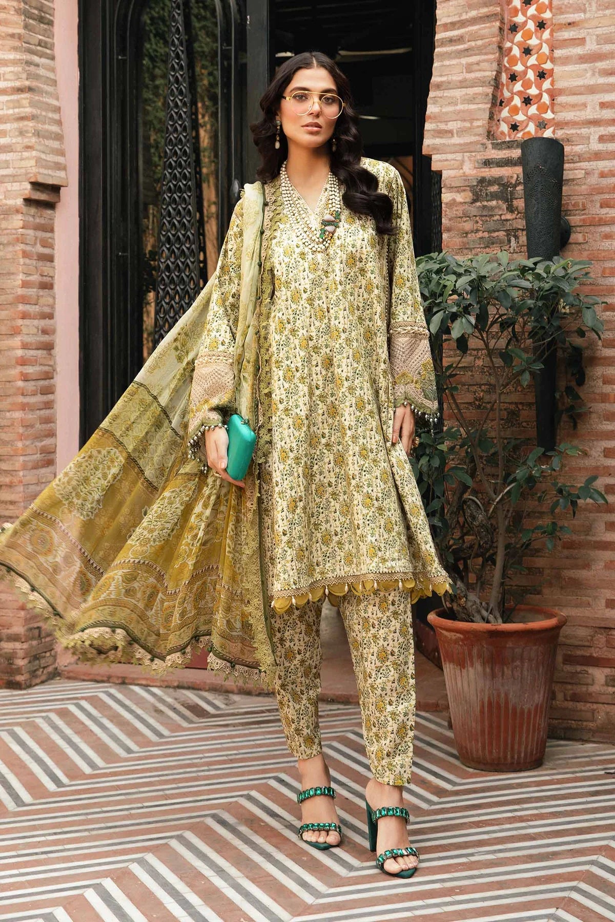 3 Piece Embroidered Lawn Suit with Chiffon Dupatta - Unstitched