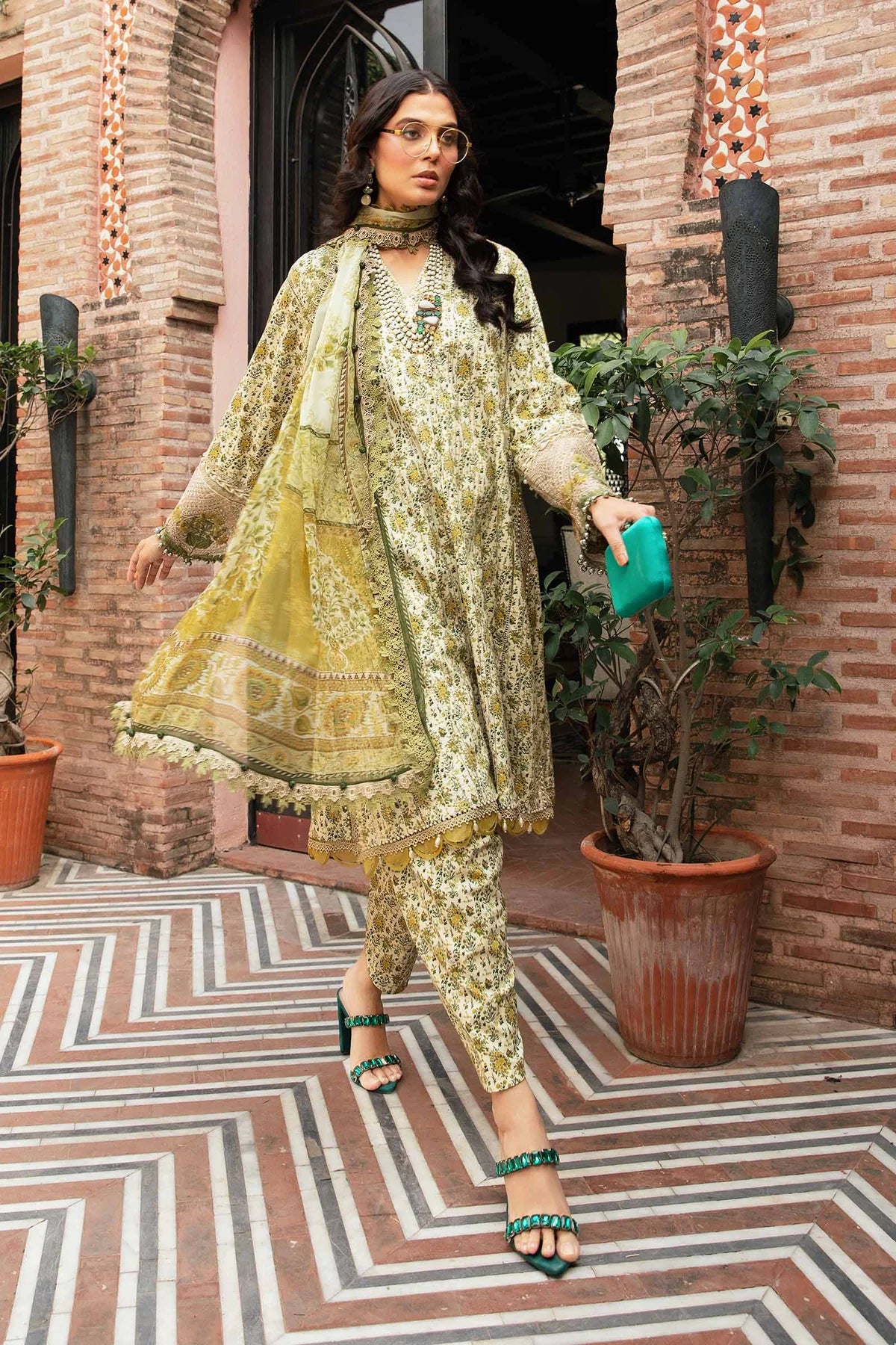 3 Piece Embroidered Lawn Suit with Chiffon Dupatta - Unstitched