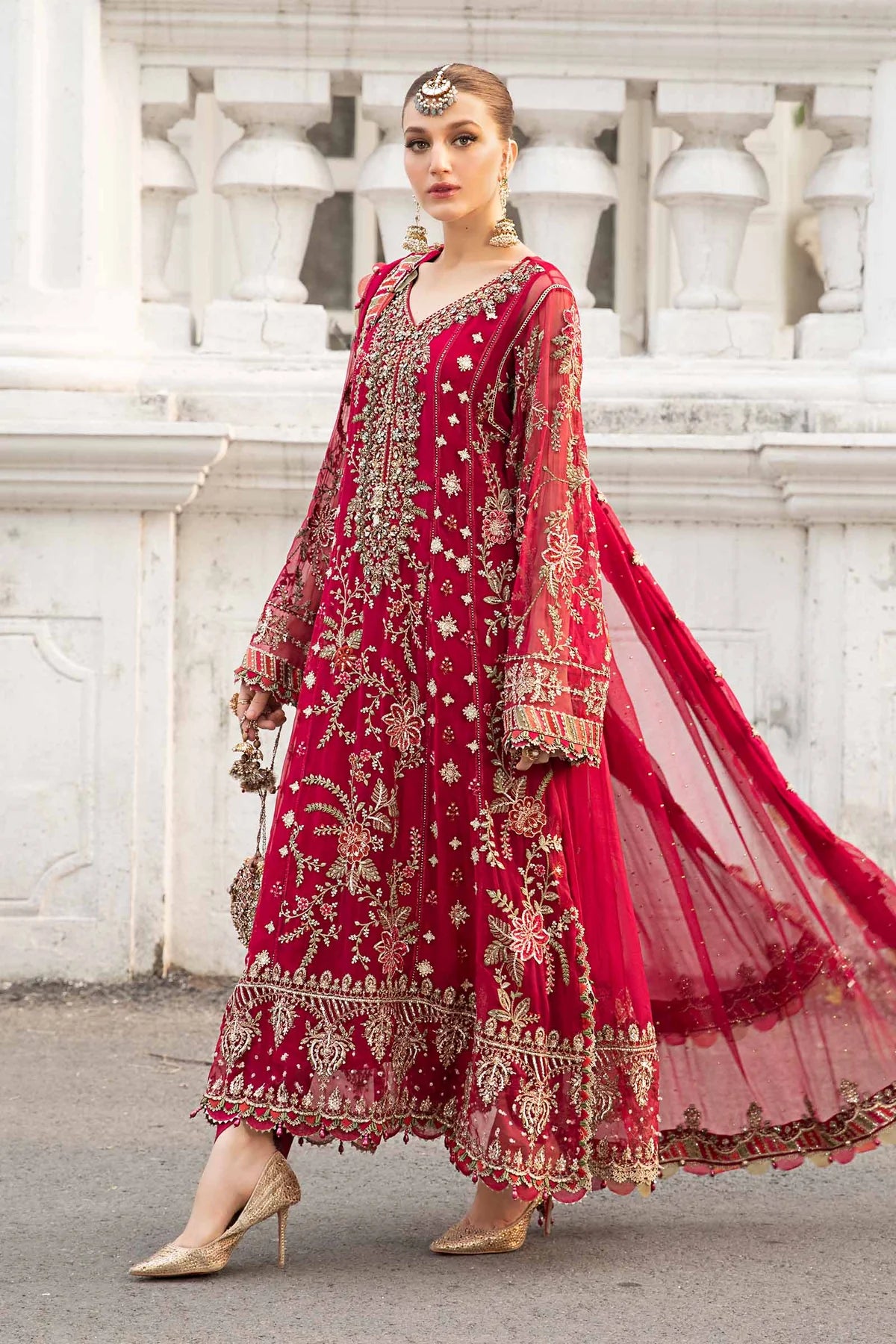 Chiffon Heavy Embroidered Spengle Work Wedding Suit - Unstitched