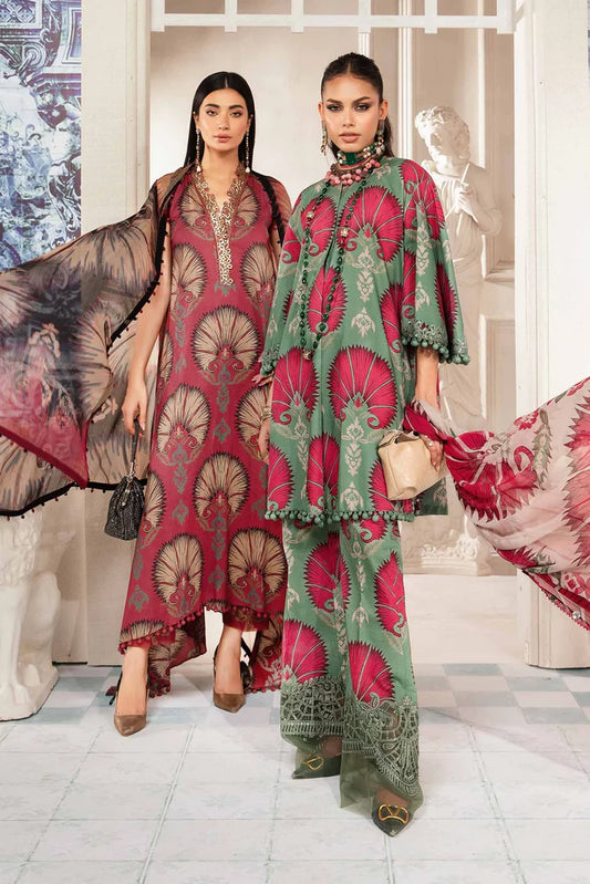 3 Piece Lawn Suit with Embroidered Spangle Work and Chiffon Dupatta - Unstitched