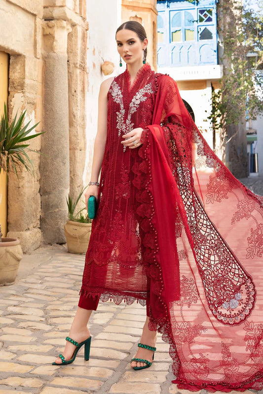 3 Piece Organza Heavy Embroidery with Spangle Work Suit with Cotton Net Printed Dupatta - Unstitched