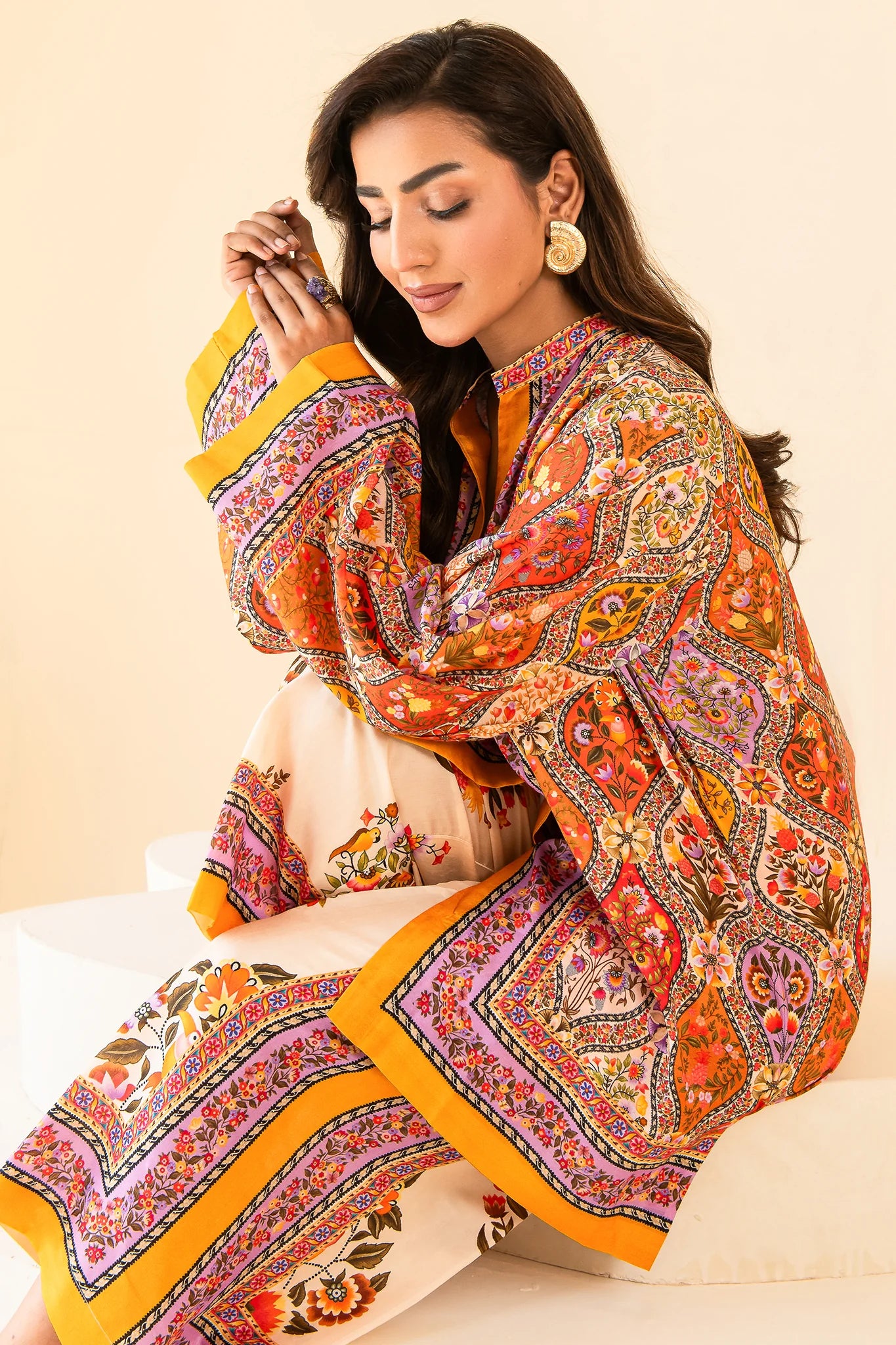 Floral Digital Printed Silk Suit - Unstitched