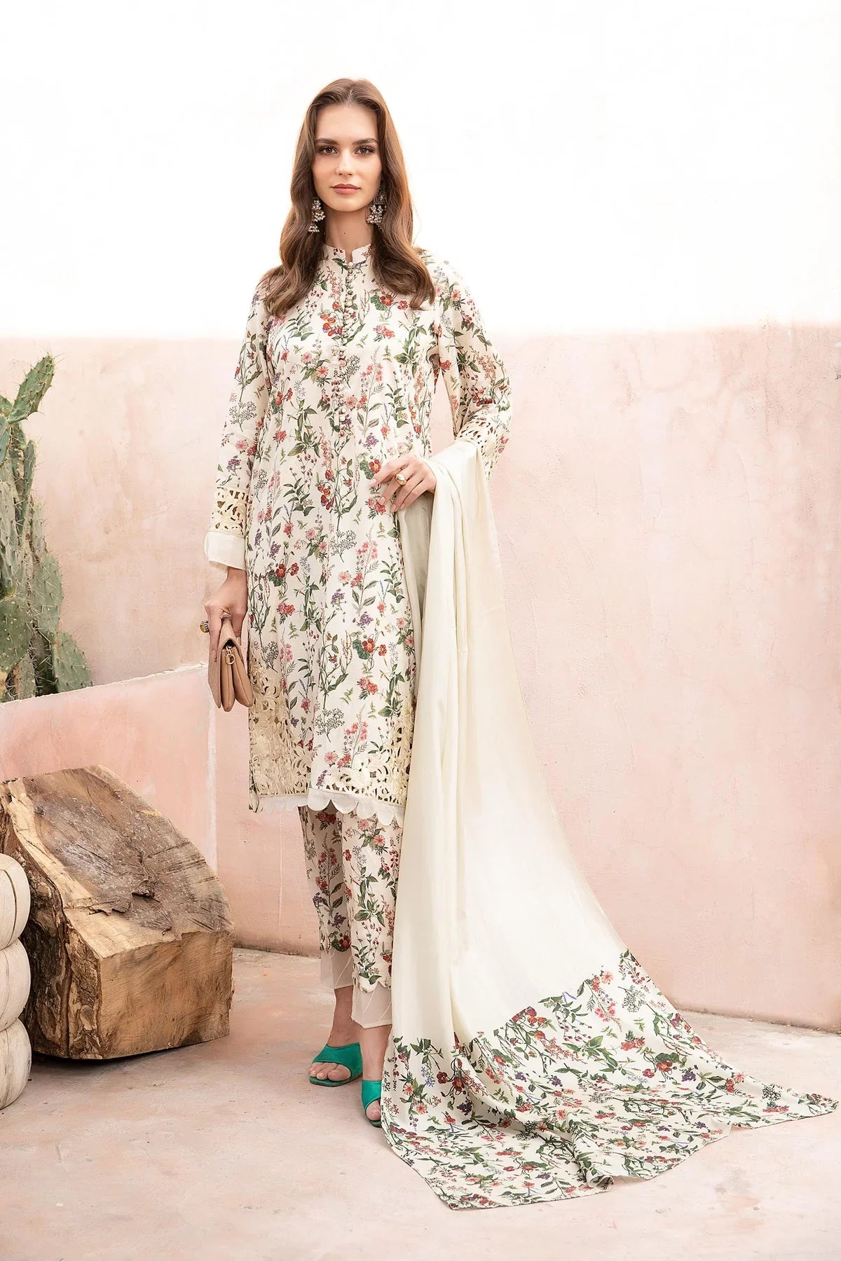 3 Piece Embroidered Lawn Suit with Chiffon Dupatta - Unstitched