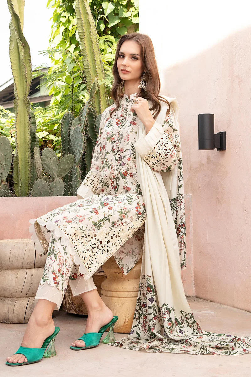 3 Piece Embroidered Lawn Suit with Chiffon Dupatta - Unstitched