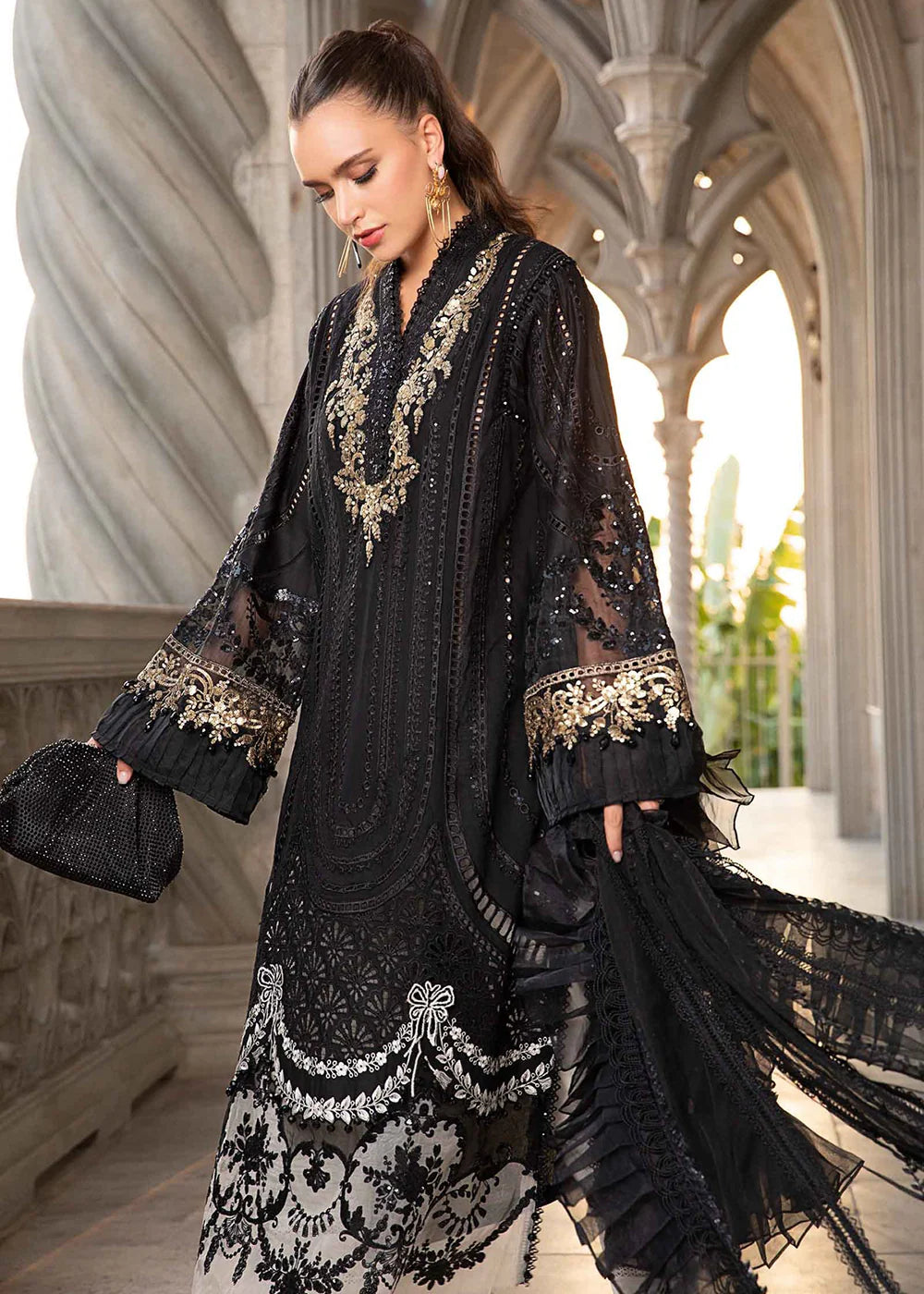 3 Piece Premium Embroidered Chikankari Lawn Suit with Embroidered Net Dupatta - Unstitched