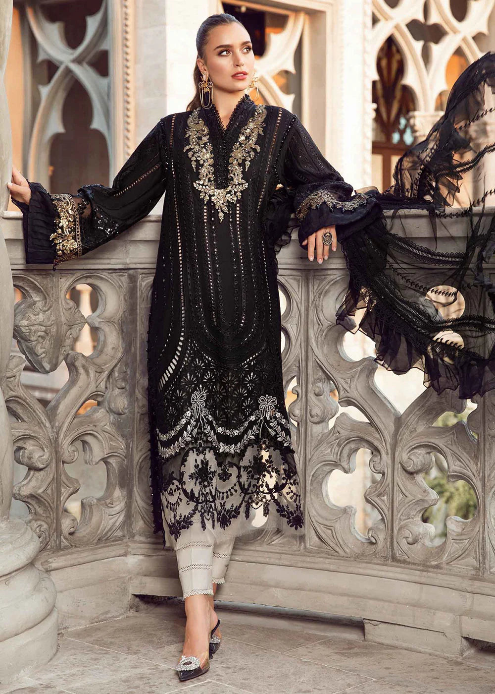 3 Piece Premium Embroidered Chikankari Lawn Suit with Embroidered Net Dupatta - Unstitched