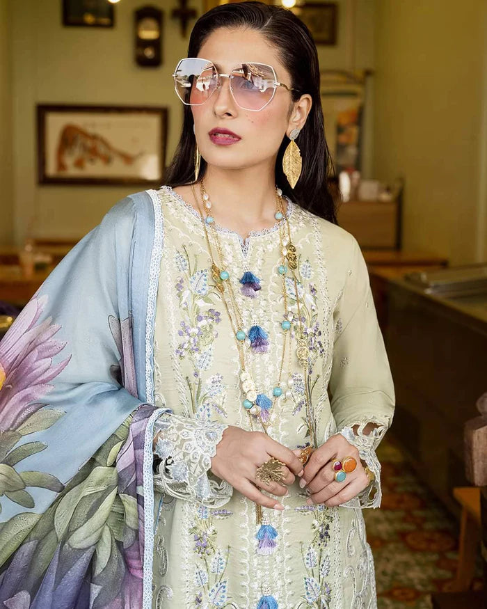 EMBROIDERED LAWN WITH SILK DUPATTA - Unstitched