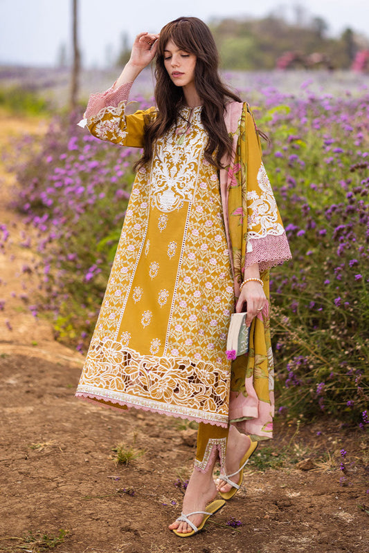 3 Piece Heavy Embroidered Chikankari Lawn Suit with Digital Printed Silk Dupatta - Unstitched