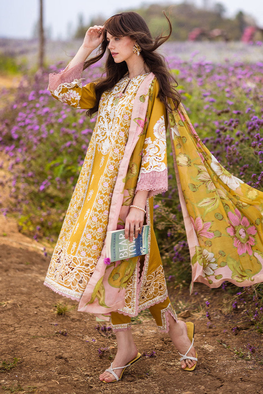 3 Piece Heavy Embroidered Chikankari Lawn Suit with Digital Printed Silk Dupatta - Unstitched