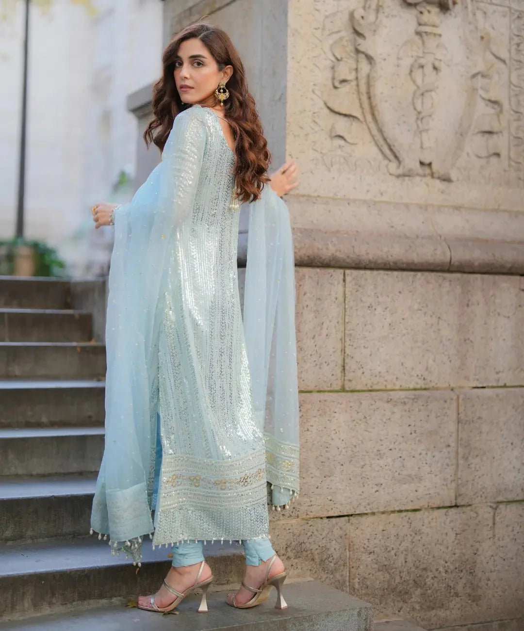 3 Pcs Embroidered Pure Chiffon Suit With Malai Trouser - Unstitched