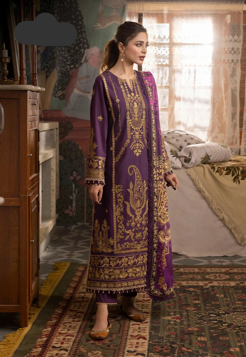 3 Piece Heavy Embroidery Lawn Suit with Digital Printed Silk Dupatta - Unstitched