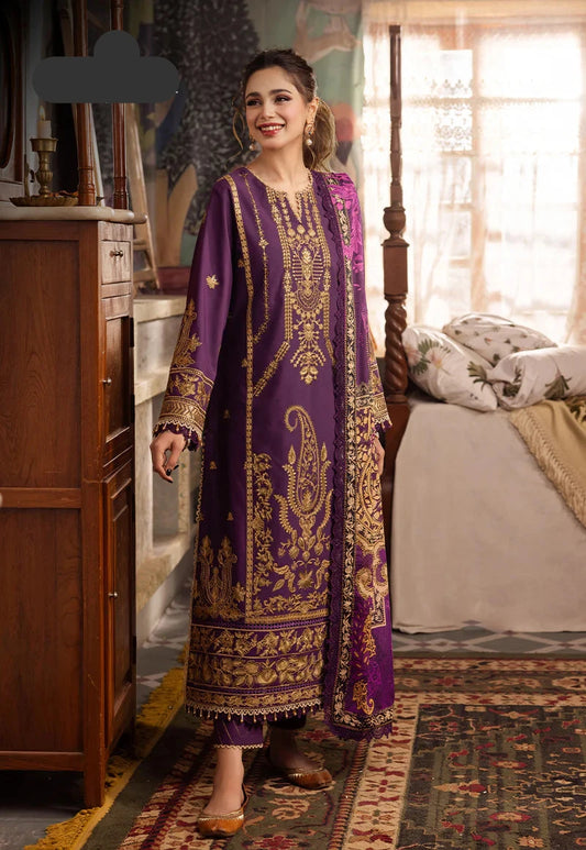 3 Piece Heavy Embroidery Lawn Suit with Digital Printed Silk Dupatta - Unstitched