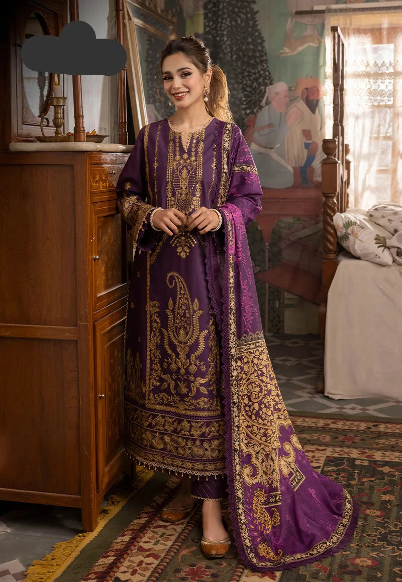 3 Piece Heavy Embroidery Lawn Suit with Digital Printed Silk Dupatta - Unstitched