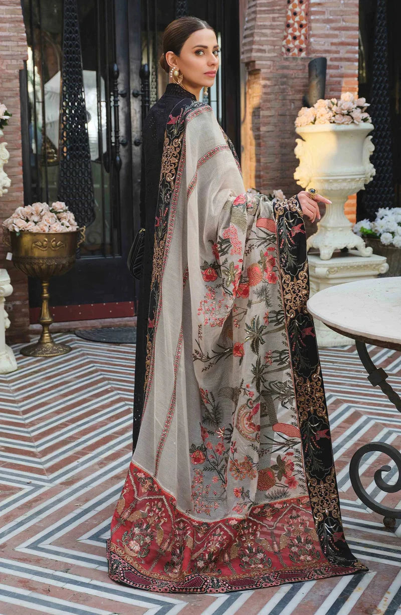 3 Pc Heavy Embroidered Lawn Shiflli Chikankari Suit with Floral Printed Dupatta - Unstitched