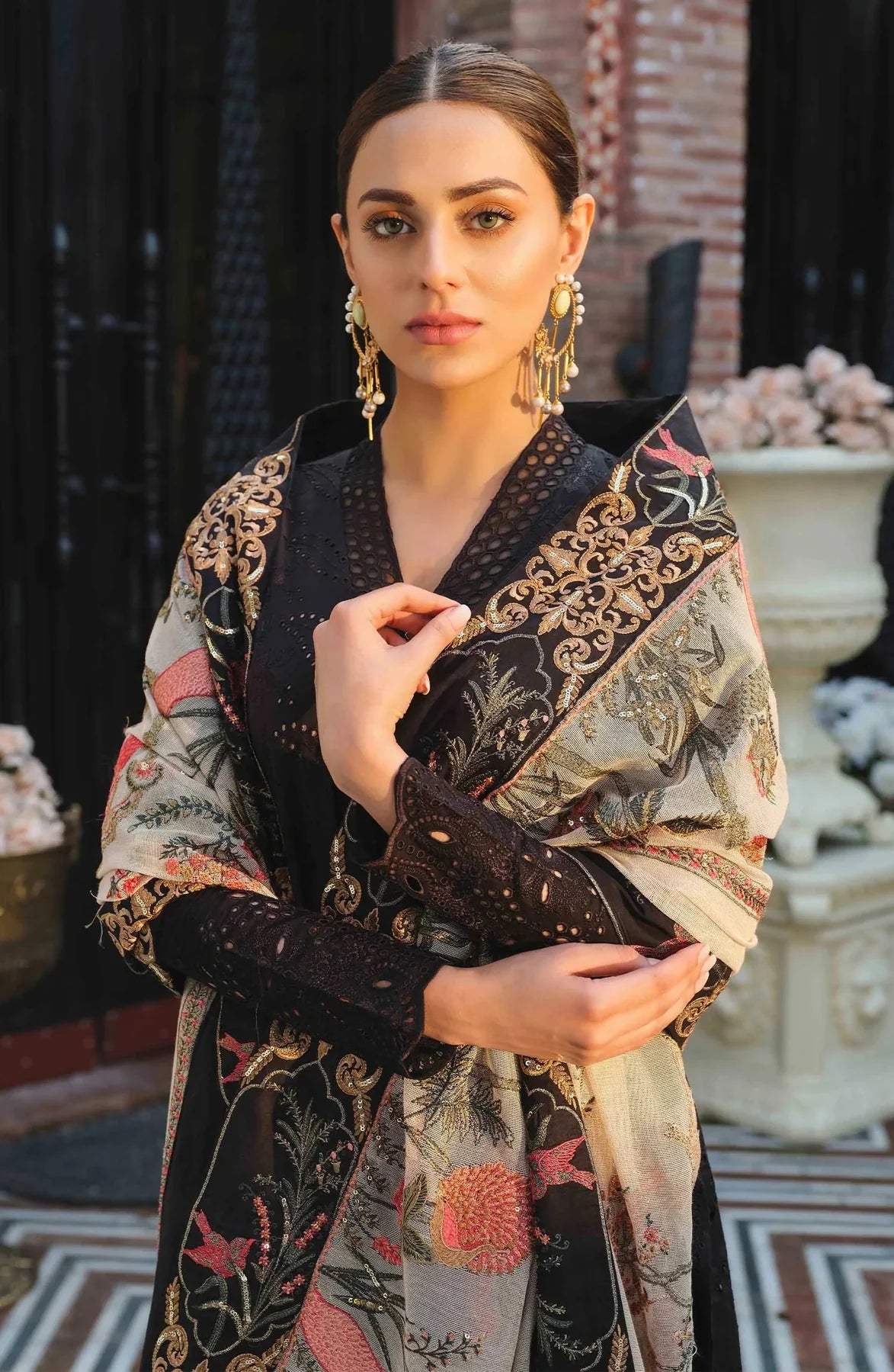 3 Pc Heavy Embroidered Lawn Shiflli Chikankari Suit with Floral Printed Dupatta - Unstitched