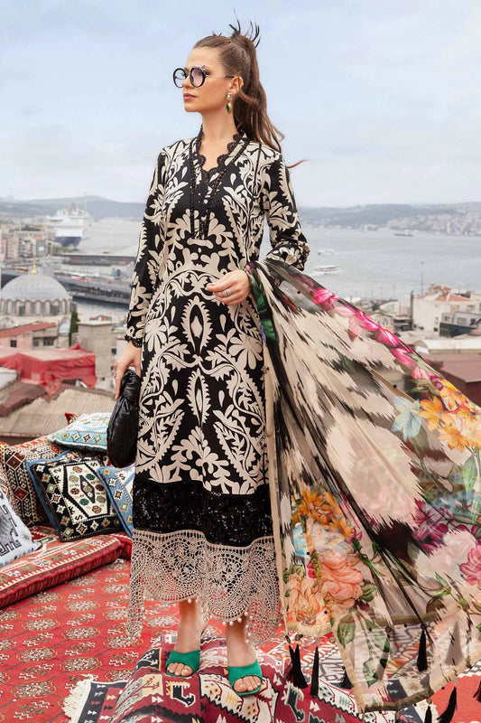 3 Piece Printed Lawn Suit Embroidery Work with Chiffon Dupatta - Unstitched