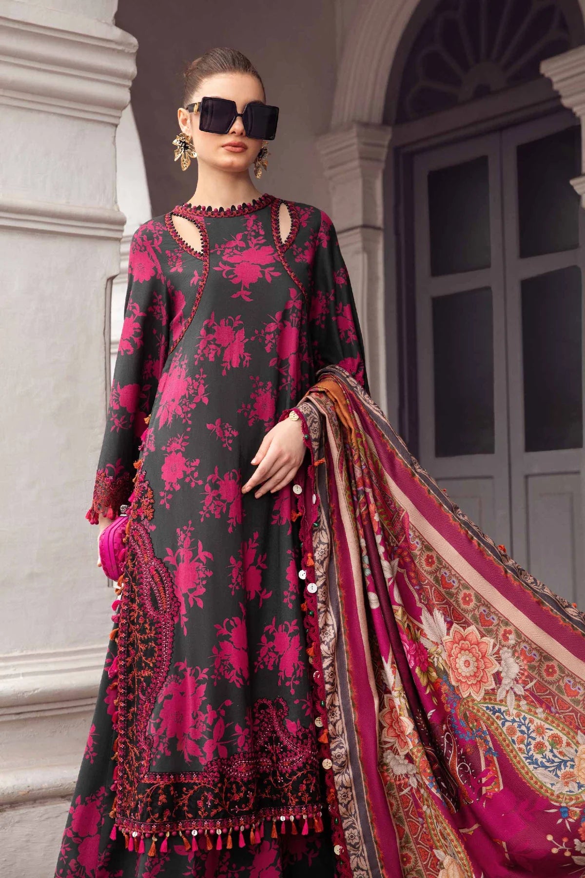 3 Piece Digital Printed and Heavy Embroidery Lawn Suit with Chiffon Dupatta - Unstitched