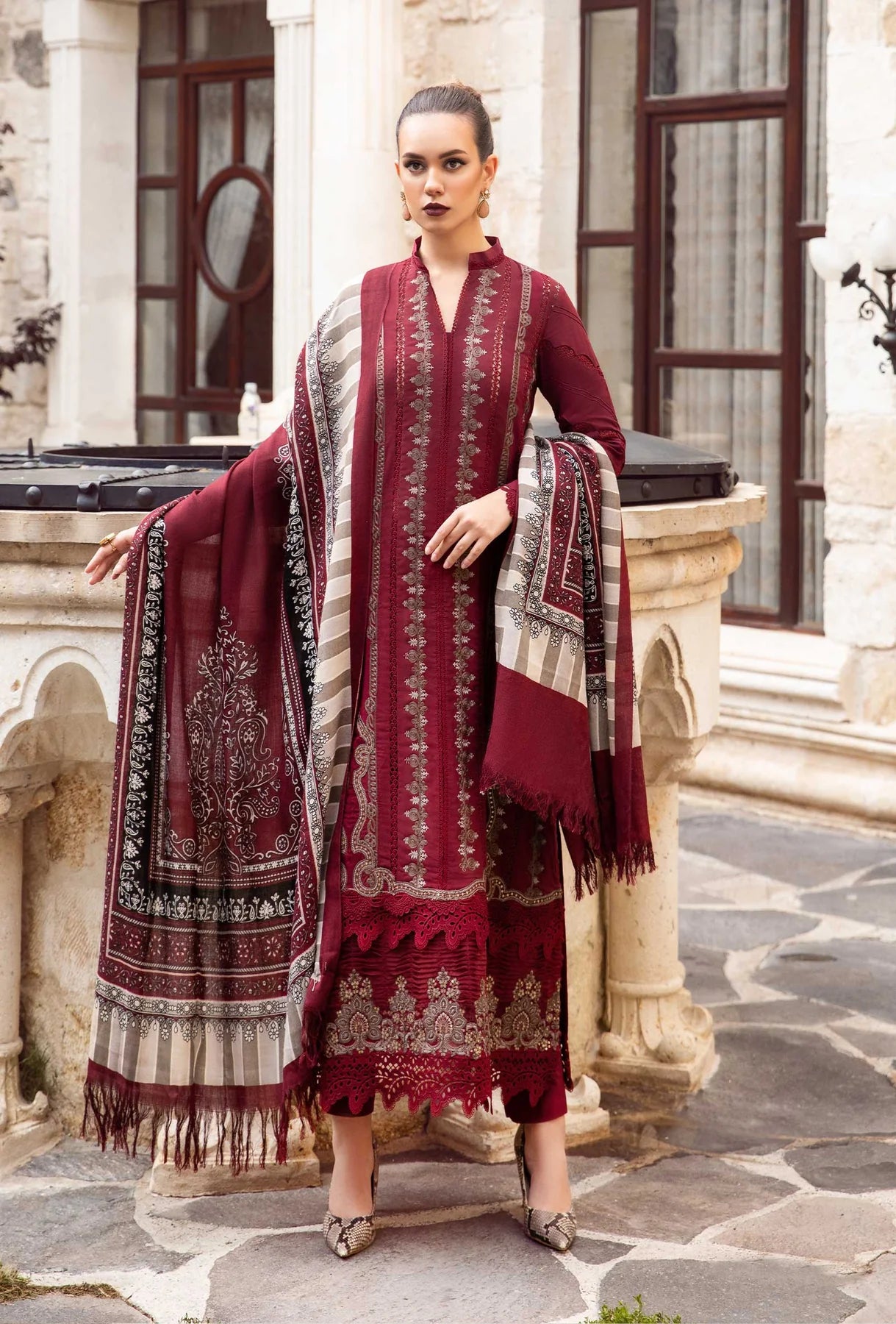 3 Piece Heavy Scifflie Embroidered Suit - Unstitched