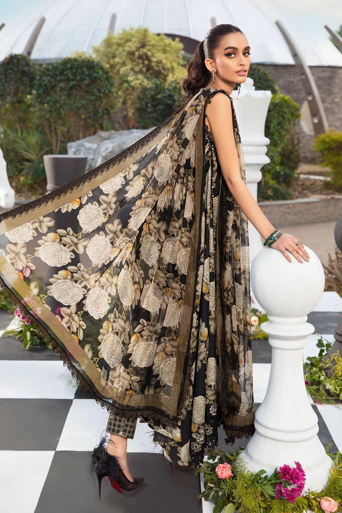 3 Piece Heavy Embroidery with Digital Printed Lawn Suit with Chiffon Dupatta - Unstitched